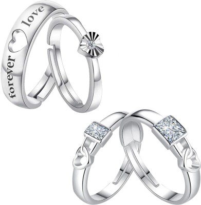 SILVER SHINE Silver Shine Designer Adjustable Couple Rings Set for lovers Silver Plated Solitaire for Men and Women 2 Pair Alloy Ring Set