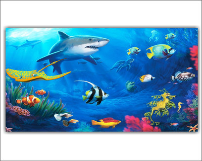 Jagvii 59 cm Sea Level with Shark and colorful Fishes, Self Adhesive Sticker(Pack of 1)