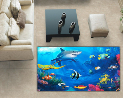 Varadvinayak 59 cm Sea level with shark and colorful fishes, Large self adhesive floor sticker Self Adhesive Sticker(Pack of 1)