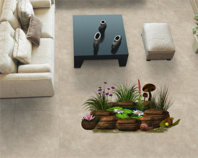 Varadvinayak 59 cm Grass & Pond, Medium self adhesive floor sticker Self Adhesive Sticker(Pack of 1)