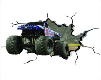 Jump up 45 cm Racing truck coming inside Self Adhesive Sticker(Pack of 1)