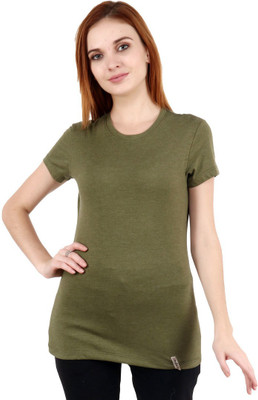SHELLOCKS Solid Women Round Neck Green T-Shirt