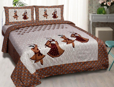 IkBedsheets 165 TC Cotton Queen Printed Flat Bedsheet(Pack of 1, Brown)