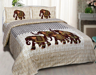 IkBedsheets Cotton Queen Flat 165 TC Printed Bedsheet(Pack of 1, Cream)