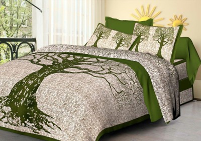 avtar 144 TC Cotton Queen, King Printed Flat Bedsheet(Pack of 1, Beige Green)