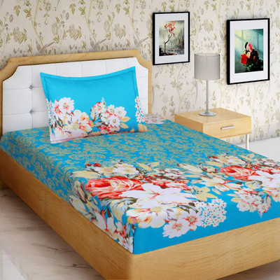 Flipkart SmartBuy Microfiber Single Flat 160 TC Floral Bedsheet(Pack of 1, Blue)