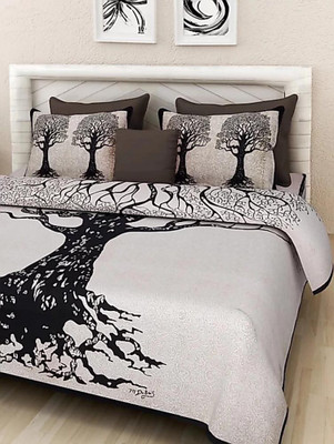 IkBedsheets Cotton Double Flat 165 TC Printed Bedsheet(Pack of 1, White, Black)