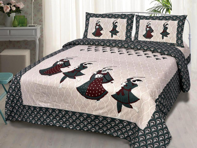 avtar Cotton King Flat 144 TC Printed Bedsheet(Pack of 1, Beige, Grey)