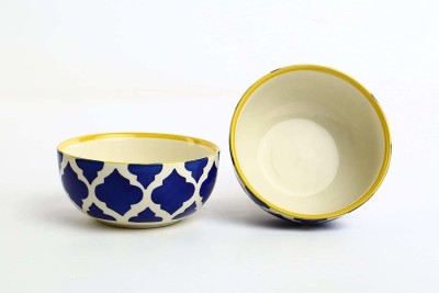caffeine Ceramic Soup Bowl Handmade Blue Umrao Soup Bowl with Spoon(Pack of 2, Blue)