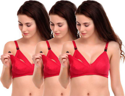 4KAYS Women's Maternity/Nursing Solid Seamed Regular Non Padded Red Mother's Bra Women Maternity/Nursing Non Padded Bra(Multicolor)