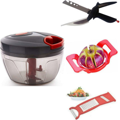 Samarpan Combo of Quick Vegetable Chopper,4 in 1 Clever Cutter,3 in 1 Cheese Grater and Deluxe Apple Cutter (Pack of 4,Multi Color) Vegetable & Fruit Chopper(4)