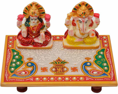 YASH CREATION Handcrafted Marble Lakshmi Ganesh ji Marble Pooja Chowki(Multicolor, Pack of 1)