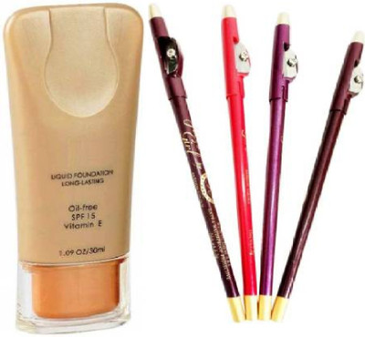 BTNT Matte+Poreless Liquid Oil Free Foundation With Pro Photo Finish Lip Liner Pencil with Sharpeners(2 Items in the set)