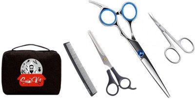 SnipKit Complete Professional Hairstyling Tools Kit for Barber, Salon or Home Use (Set of 4), Black Travel Pouch; Barber Scissor; Thinning Scissor, Nose Hair Trimming Scissor, Barber Comb(5 Items in the set)