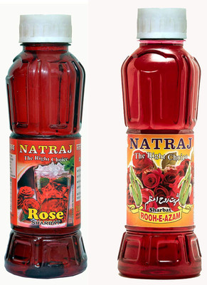 NATRAJ The Right Choice Rose Sharbat & Rooh-E-Azam Sharbat Syrup (Pack of 2 x 750 ml Bottle)(2 x 375 ml)