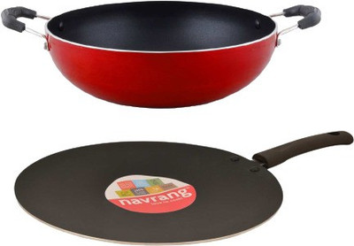 NAVRANG KADAI 220 AND ROTI TAWA 280MM, RED Non-Stick Coated Cookware Set(Aluminium, 2 - Piece)