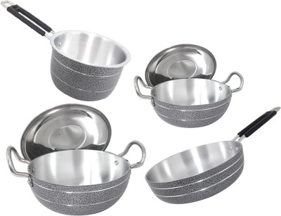 bartan hub Kadhai Saucepan and Fry pan Set with lid (kadhai 4000ml, kadhai 2500ml, Saucepan 1500ml, frypan 23cm , Dishwasher safe ) Cookware Set(Aluminium, 4 - Piece)