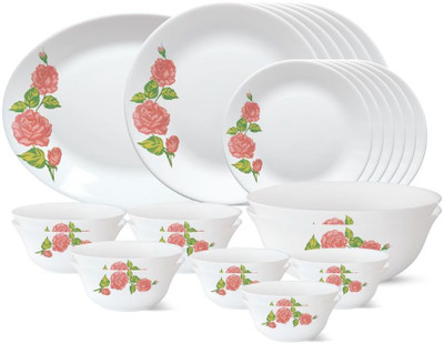 Larah by Borosil Pack of 27 Opalware Rose Gold Dinner Set(White, Microwave Safe)