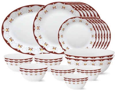 Larah by Borosil Pack of 27 Opalware Royal Brown Dinner Set(White, Microwave Safe)
