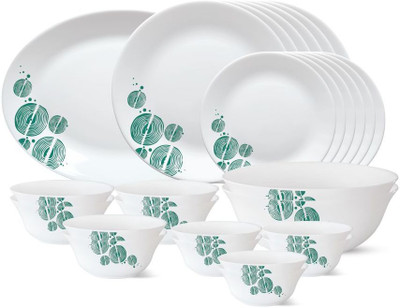 Larah by Borosil Pack of 27 Opalware Woodstock Dinner Set(White, Microwave Safe)
