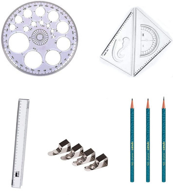 Book birds engineering Set of Scale setsquare, pro circle,Drawing Clips, Long Scale, Pencils, (Pack of 1) Drafting Compass Set(Number of 5)