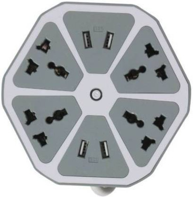 UMORK Hexagon Socket with USB Charger, 4-Outlet with 4-USB Power Socket Extension Board with Cord 4  Socket Extension Boards(Grey, 1.5 m, With USB Port)