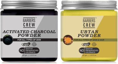 Barbers Crew Natural & Organic Activated Charcoal Powder & Ubtan Powder For Skin Brightning & Glowing-100GM-Packof-2-Jar-Combo-(200 g)