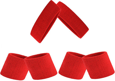 R-Lon High Quality Sports Head Band,Head Support/Wrist Band (Multicolor) Fitness Band(Red, Pack of 4)