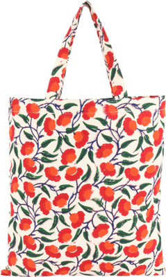 Indha Craft Flower Hand Block Printed Canvas Grocery Bag/Shopping Bag/Vegetable Bag for Daily Use Grocery Bag(Multicolor)