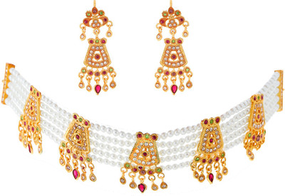 ZENEME Alloy Gold-plated Orange Jewellery Set(Pack of 1)