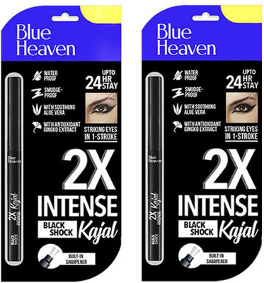 BLUE HEAVEN 2X Intense Black Shock Kajal Pack of 2(Black, 0.35 g)