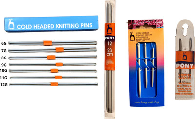 Pony Knitting pins/Knitting Needles, Single Point Round Knob Aluminium Knitting Pin(Pack of 23)