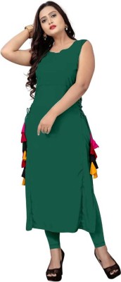 QUEEN FASHION Women Printed Straight Kurta(Green)