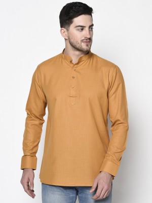 Tabard Men Solid Straight Kurta(Yellow)