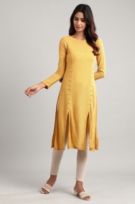 Aurelia Women Solid Frontslit Kurta(Yellow)