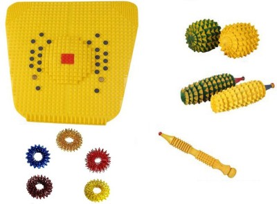 Cure18 Combo of 1 Magnetic Powermat, 2 Acupressure Wood Balls, 2 Wooden Karela Jimmies, 1Wooden and 1 Metal Jimmy, 5 Sujok Rings, 1Reflexology Chart Combo Set Massager(Multicolor)