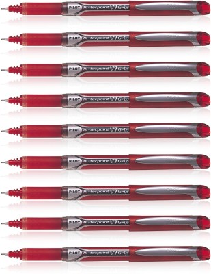 PILOT 019586 Hi-Tecpoint V7 Grip Pen (Red - Pack of 9) Roller Ball Pen(Pack of 9, Red)
