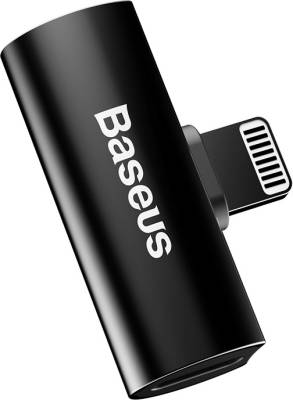 Baseus Black Adapter L46 Lightning Male to Dual Lightning Female Audio Converter Phone Converter