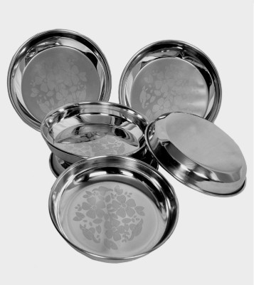 LIMETRO STEEL 6 Pieces Heavy Gauge Stainless Steel Laser Halva Plates / Breakfast Plates / Serving Plates BF1 Quarter Plate(Pack of 6)