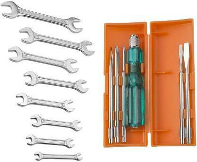 DHATRI TOOLS Tool Kit Set for Home/Garage/Car/Bike/Industry (Set of 14 pcs Tool kit) Contains 6 Pcs Screwdriver Set + 8 Pcs Double Ended Spanner Set Standard Screwdriver Set(Pack of 16) DHATRI TOOLS Tool Kit Set for Home/Garage/Car/Bike/Industry (Set of 14 pcs Tool kit) Contains 6 Pcs Screwdriver Set + 8 Pcs Double Ended Spanner Set Standard Screwdriver Set(Pack of 16)