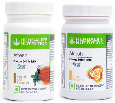 HERBALIFE AFRESH ENERGY DRINK TULSHI & GINGER COMBO SET OF 2 Plant-Based Protein(100 g, TULSHI FLAVOUR, GINGER FLAVOUR)