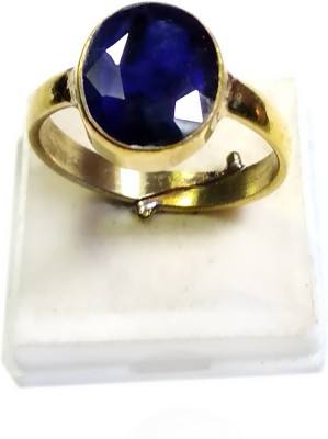 PRIYANSHU NAVRATN Ring Certified * 5.25 - 6.00 Ratti Blue Sapphire Natural Gold Plated Adjustable Ring Panchdhatu Metal Gem Stone Alloy Sapphire Gold Plated Ring