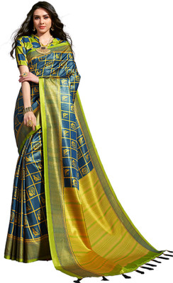Ratnavati Animal Print Bollywood Silk Blend, Pure Silk Saree(Gold, Blue)