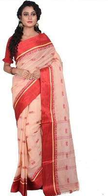 Gayatri boutique Striped Handloom Cotton Jute Saree(Pink)