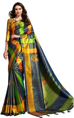 Ratnavati Animal Print Bollywood Silk Blend, Pure Silk Saree(Dark Blue, Green)