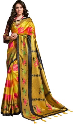 Ratnavati Animal Print Bollywood Silk Blend, Pure Silk Saree(Gold, Pink, Yellow)