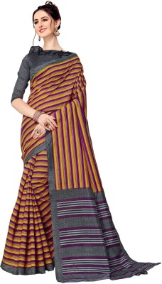 Ratnavati Striped Bollywood Silk Blend, Art Silk Saree(Green, Pink, Yellow)