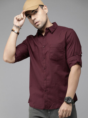 Roadster Men Solid Casual Maroon Shirt