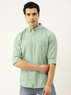 United Colors of Benetton Men Striped Casual Green Shirt
