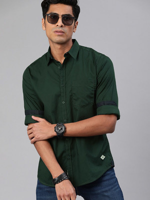 Roadster Men Solid Casual Green Shirt